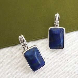 Rectangular Shaped Blue Lapis Earrings set in 925 Silver, hangs 7/8" NWT
